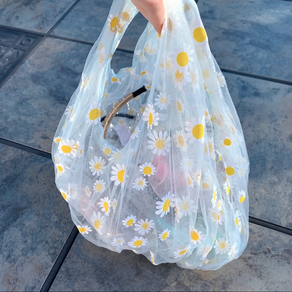 Summer Mesh Daisy Boho Bag Light Blue